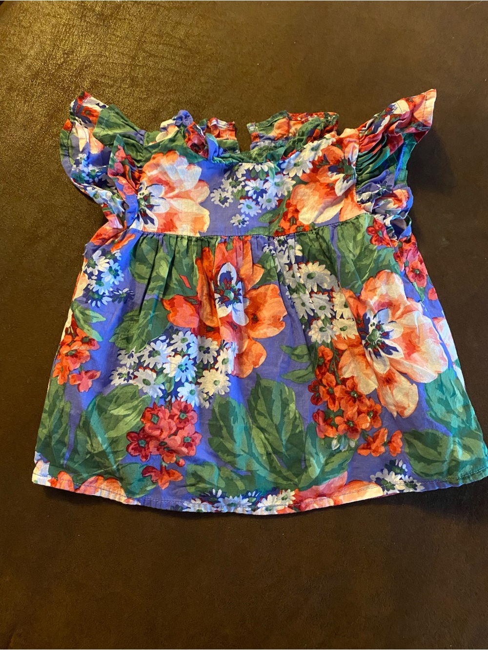 Janie and Jack Blue Floral Ruffle Sleeve Top